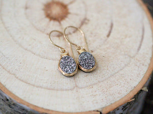 Druzy Oval Drops - Platinum