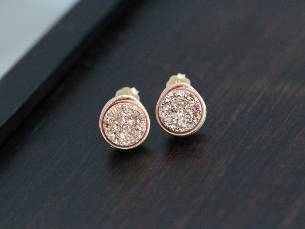 Gilded Rose Gold Druzy Studs