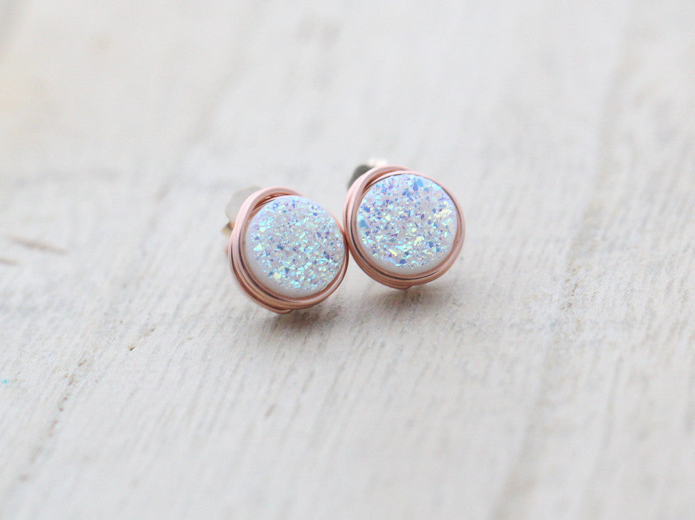 Petite Druzy Studs - Confetti Cream