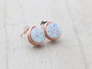 Petite Druzy Studs - Confetti Cream