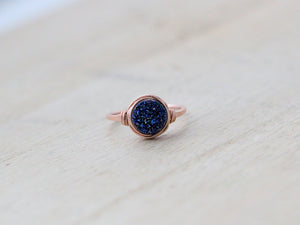 Cobalt Round Druzy Ring - 8mm