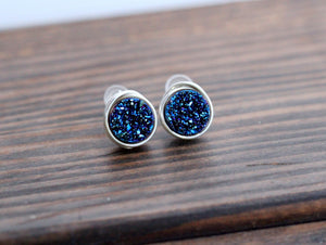 Petite Druzy Studs - Cobalt Blue