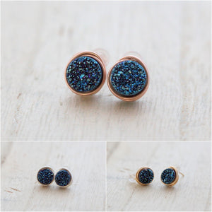 Petite Druzy Studs - Cobalt Blue