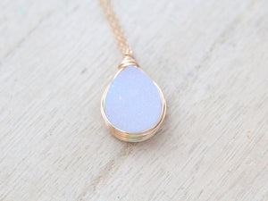 White Druzy Teardrop Necklace - Gold