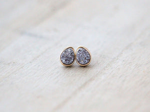 Druzy Teardrop Studs - Platinum