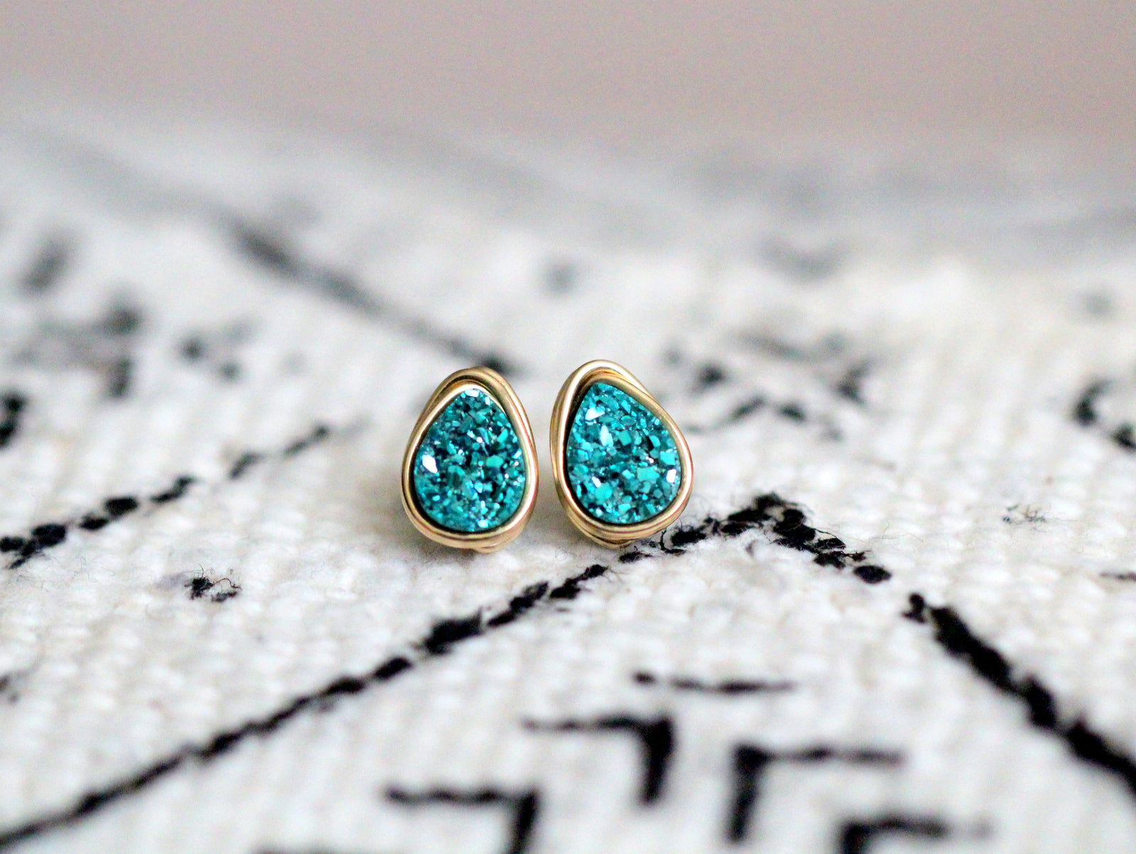 Druzy Teardrop Studs - Teal