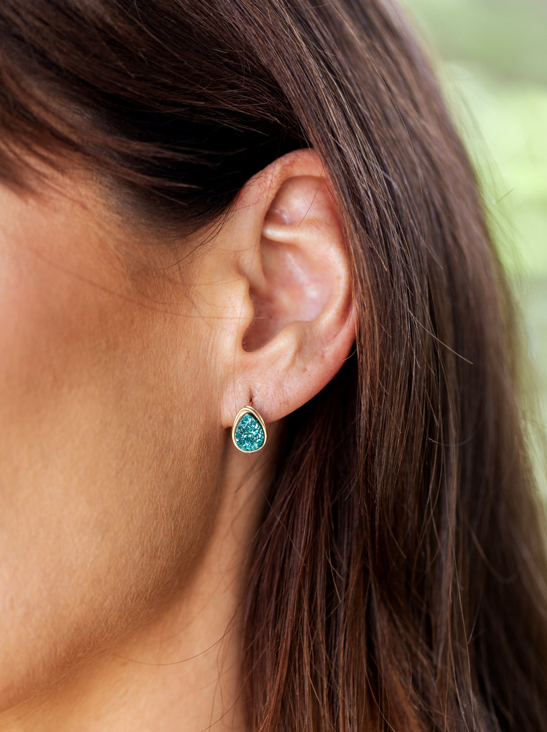Druzy Teardrop Studs - Teal