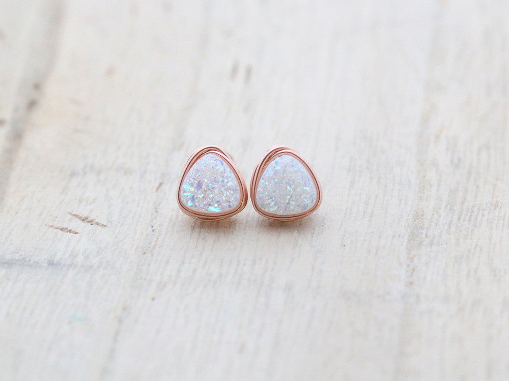 Petite Triangle Druzy Studs - Confetti Cream