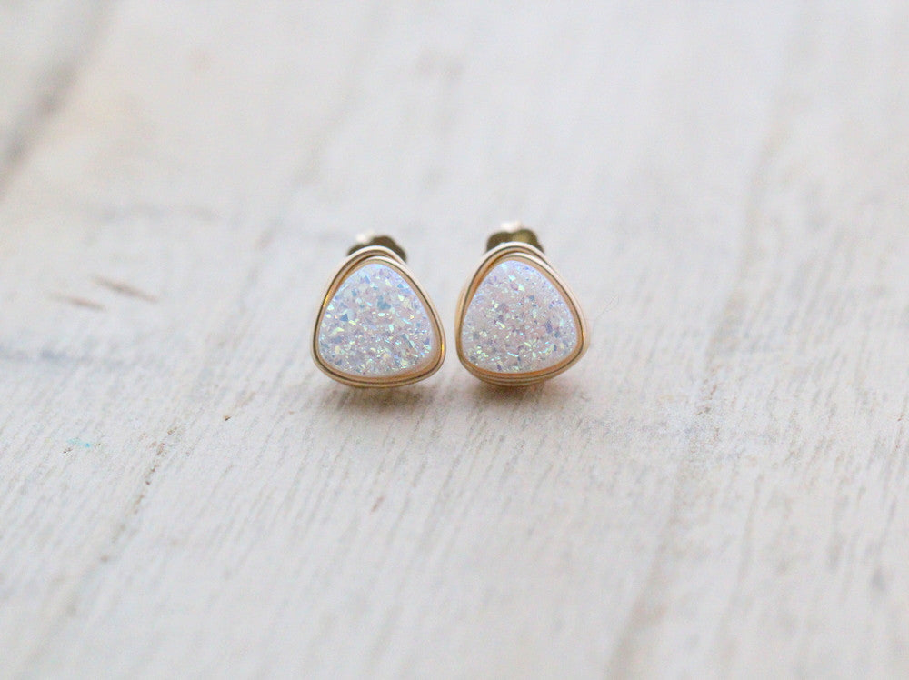 Petite Triangle Druzy Studs - Confetti Cream