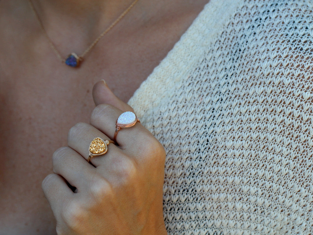 Druzy Triangle Ring - Gilded Gold