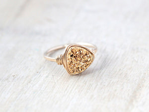 Druzy Triangle Ring - Gilded Gold