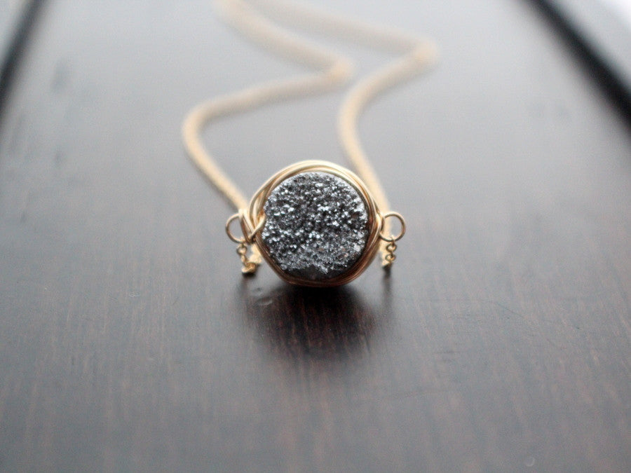 Druzy Necklace, Bezel Wrapped (Multiple Colors)