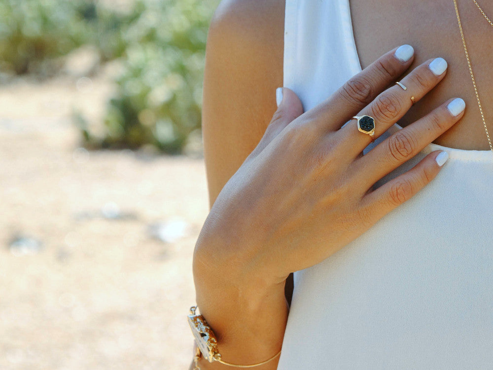 Hexagon Druzy Ring - Eclipse