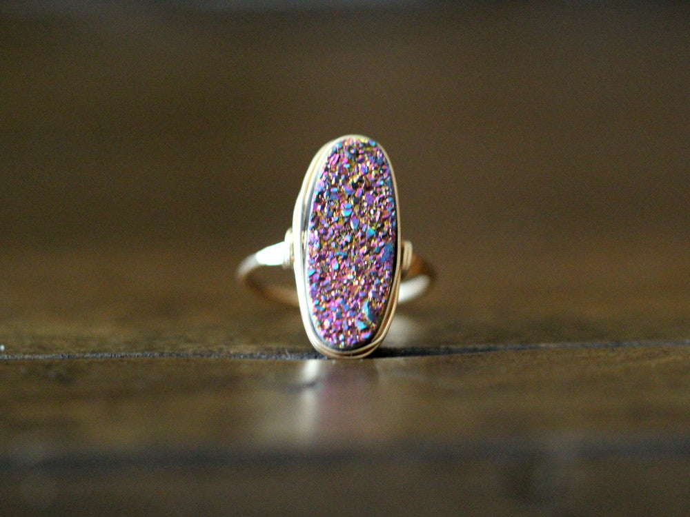 Long Oval Druzy Ring - Unicorn