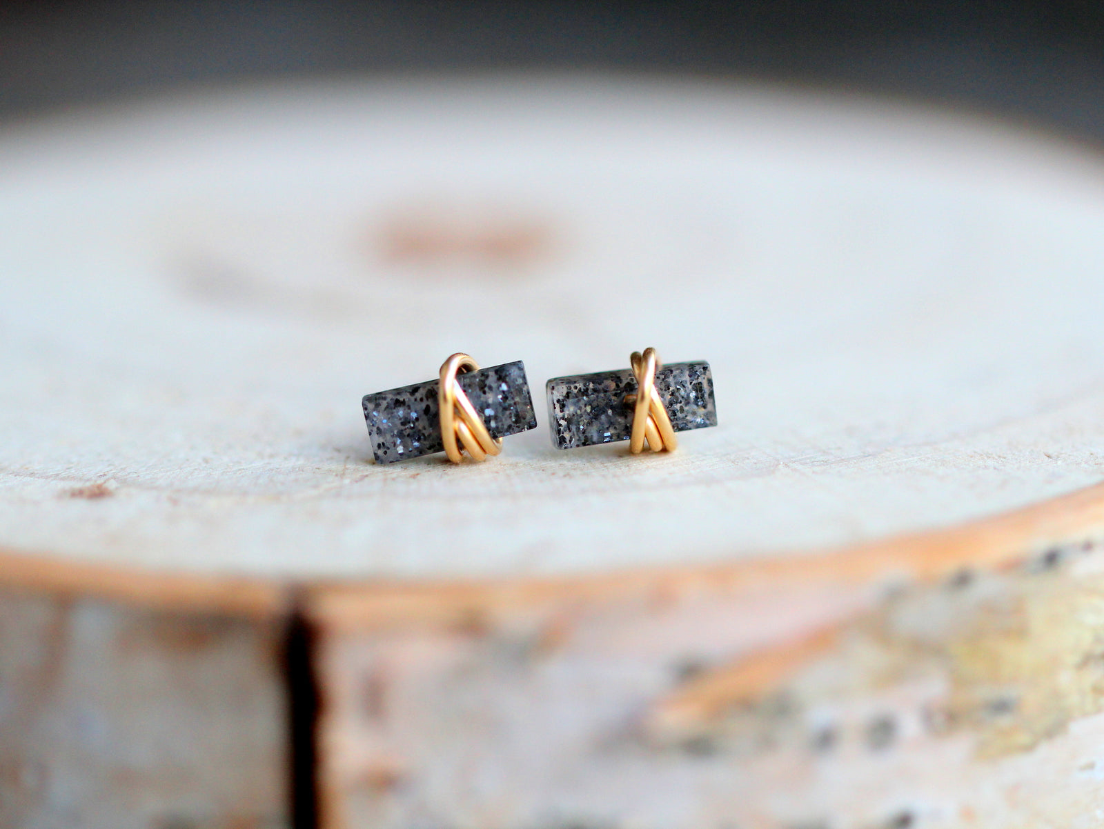 Baguette Studs - Black Sunstone