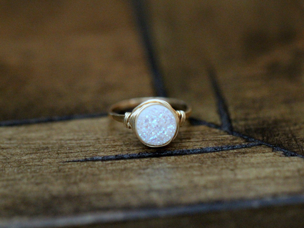 Confetti Cream Round Druzy Ring - 8mm