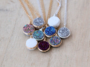 Druzy Bezel Pendant Necklaces ( NEW COLORS )