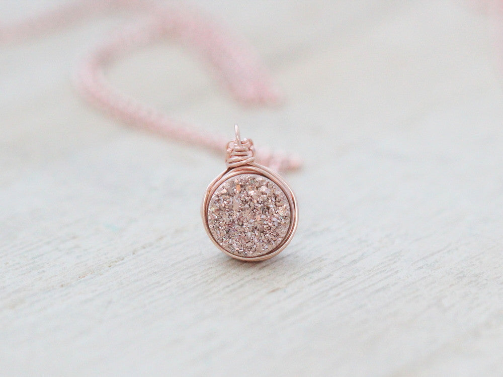 Petite Druzy Bezel Pendant Necklace - Gilded Rose Gold