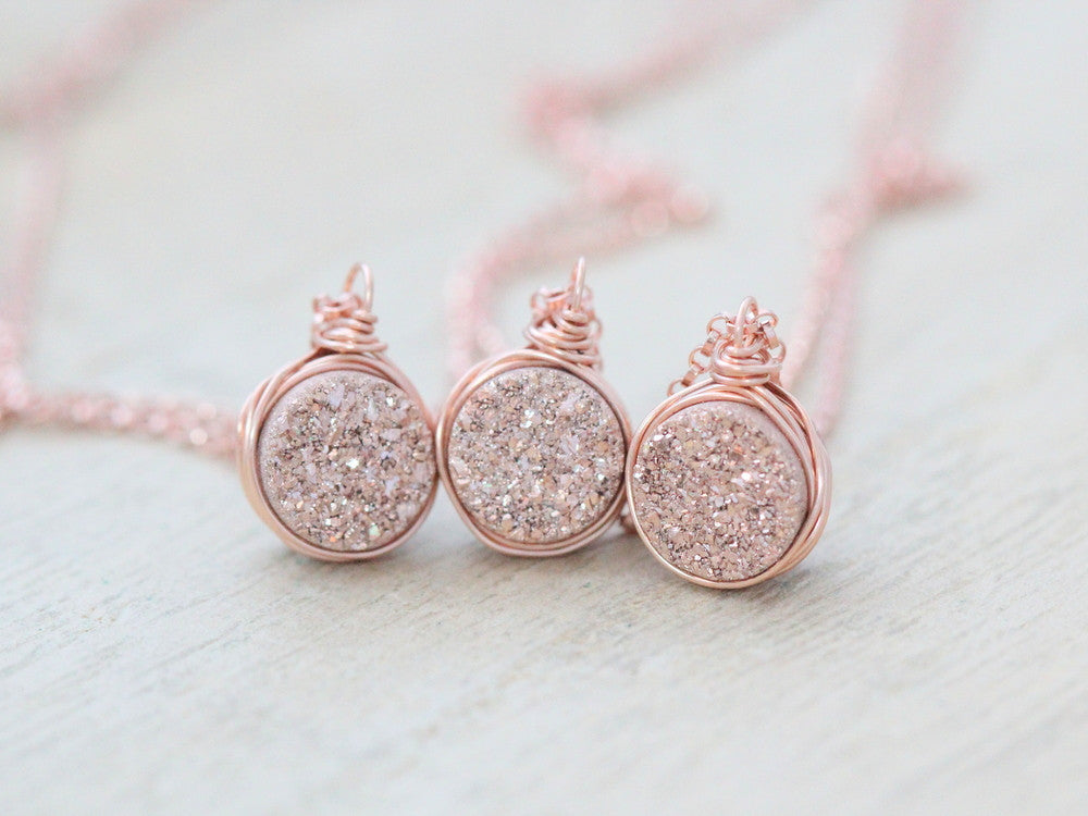 Petite Druzy Bezel Pendant Necklace - Gilded Rose Gold