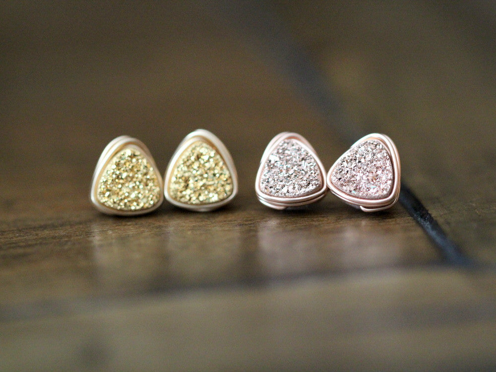 Gilded Triangle Druzy Studs