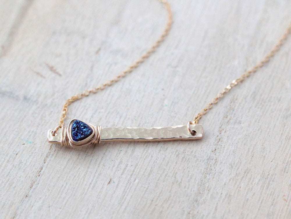 Druzy Bar Necklace - Cobalt    (As Seen on Baby Daddy)