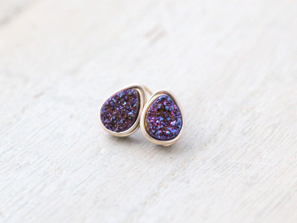 Druzy Teardrop Studs - Inkwell