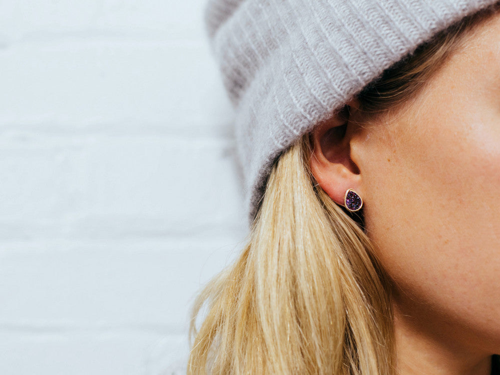 Druzy Teardrop Studs - Inkwell