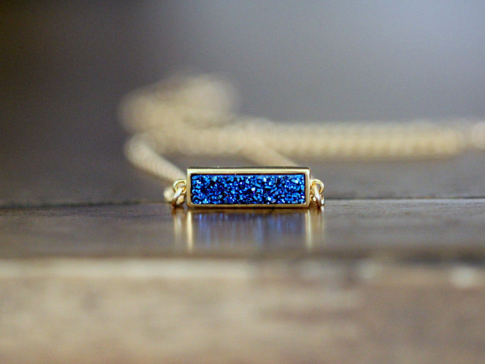 Druzy Baby Bar Necklace - Cobalt