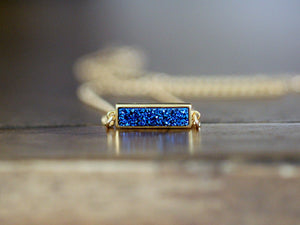 Druzy Baby Bar Necklace - Cobalt