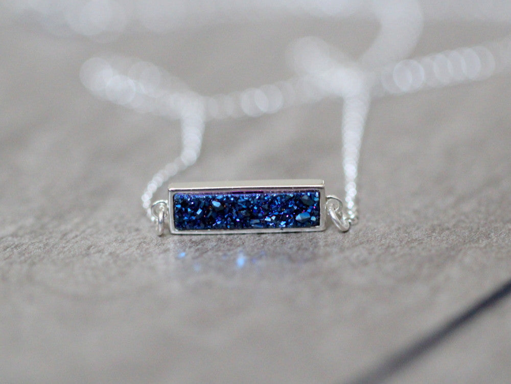 Druzy Baby Bar Necklace - Cobalt