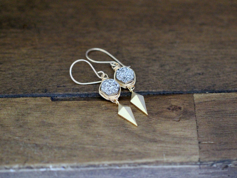 Stiletto Hexagon Earrings - Platinum