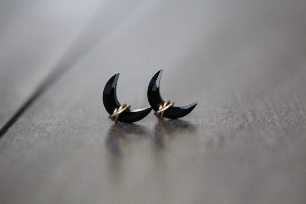 Moonbeam + Stardust Studs - Black Agate