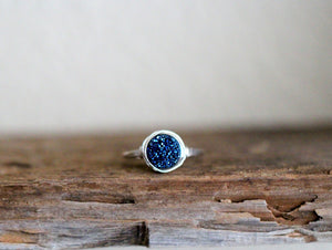 Cobalt Round Druzy Ring - 8mm