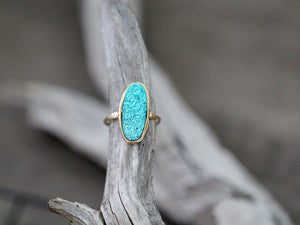 Long Oval Druzy Ring - Teal