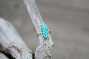 Long Oval Druzy Ring - Teal