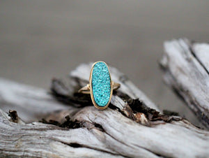 Long Oval Druzy Ring - Teal