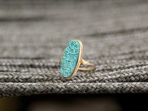 Long Oval Druzy Ring - Teal