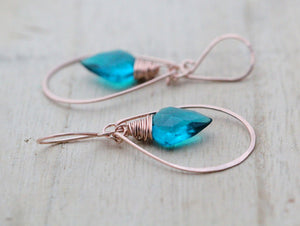 Arrow Hoop Earrings - Teal Quartz