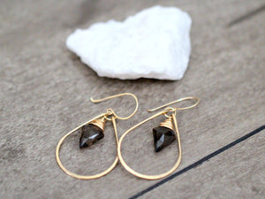 Arrow Hoop Earrings - Smoky Quartz