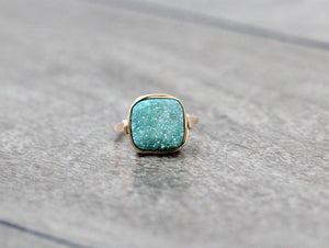 Druzy Cushion Cut Cocktail Ring - Buttermint