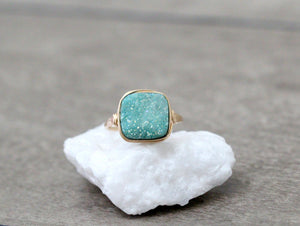 Druzy Cushion Cut Cocktail Ring - Buttermint