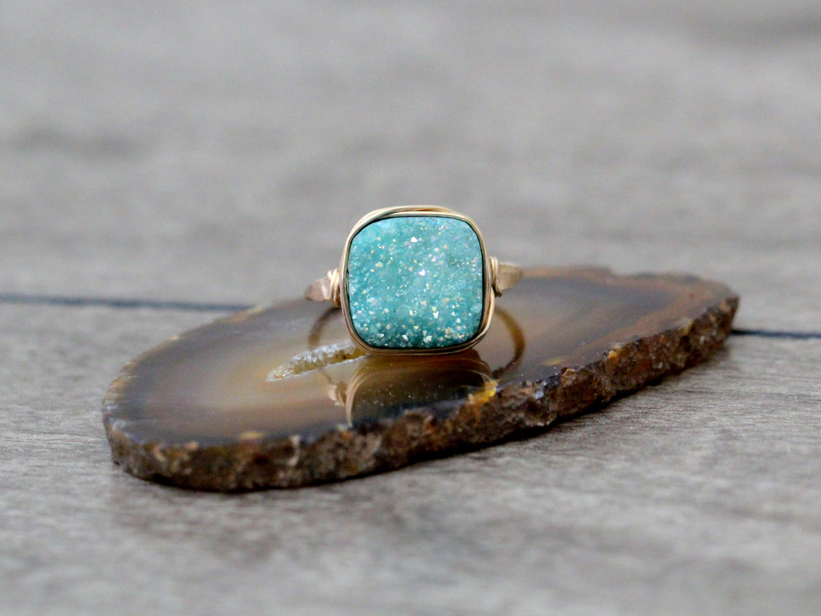Druzy Cushion Cut Cocktail Ring - Buttermint