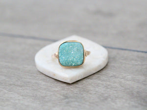 Druzy Cushion Cut Cocktail Ring - Buttermint