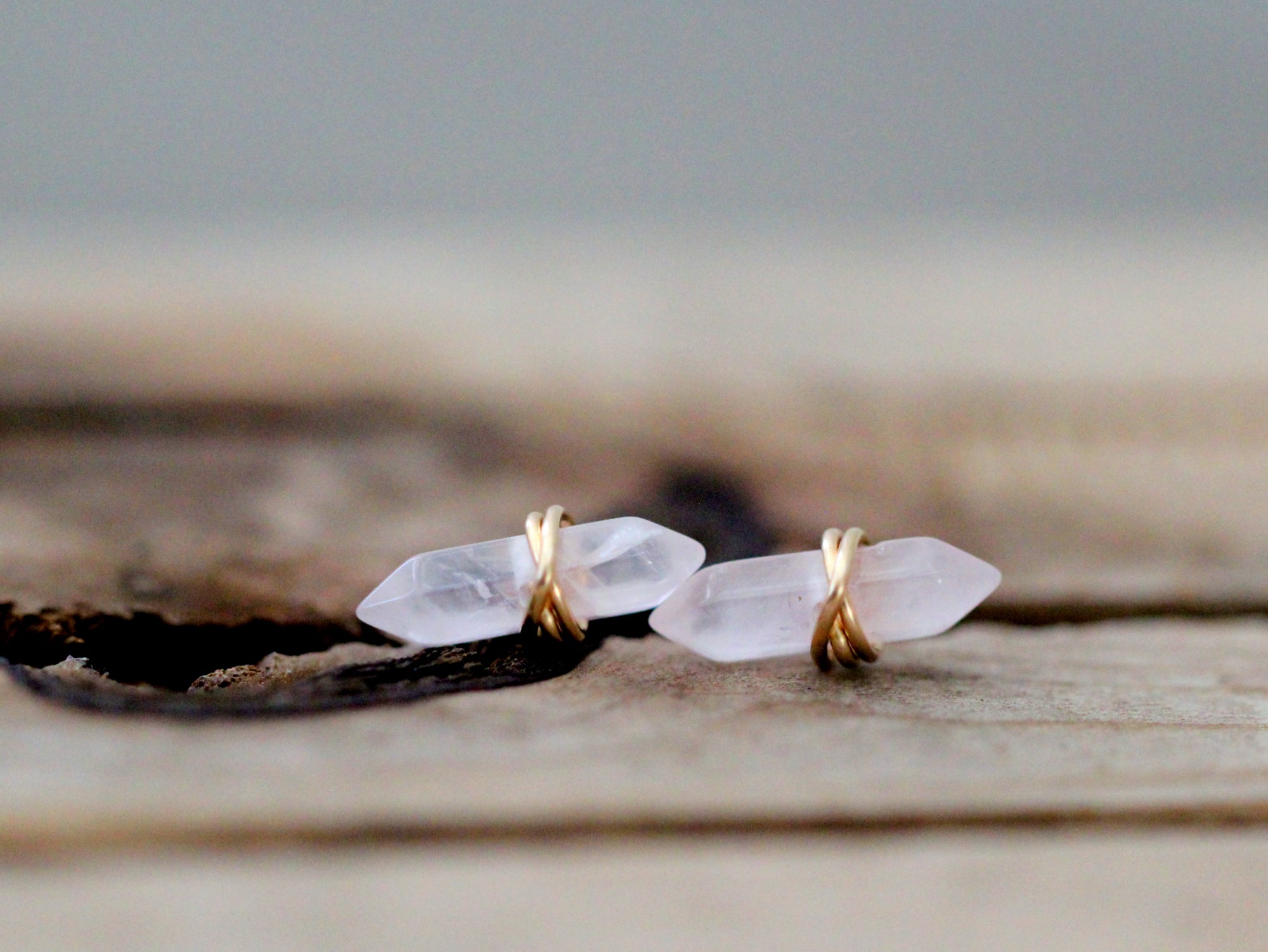 Crest Studs - Rose Quartz