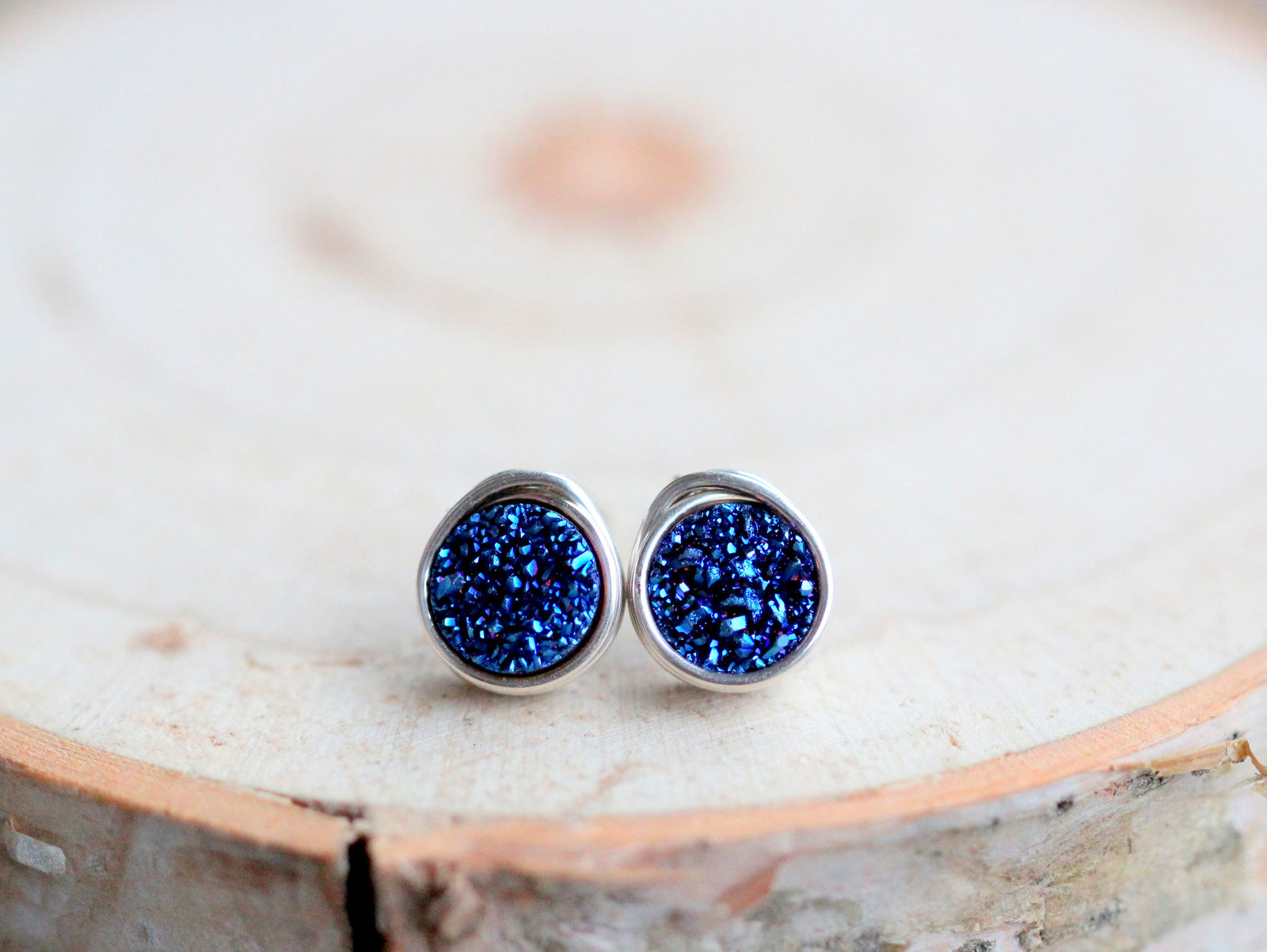 Petite Druzy Studs - Cobalt Blue