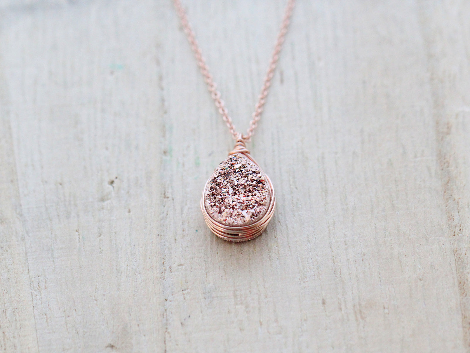 Gilded Druzy Teardrop Necklace - ( As Seen On Chicago Fire )