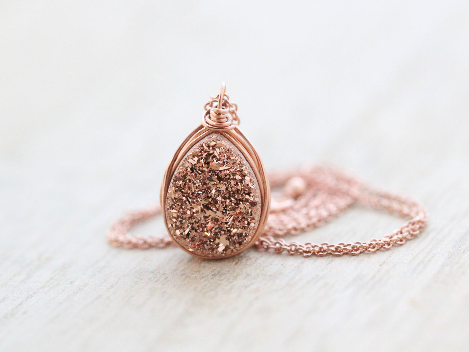 Gilded Druzy Teardrop Necklace - ( As Seen On Chicago Fire )
