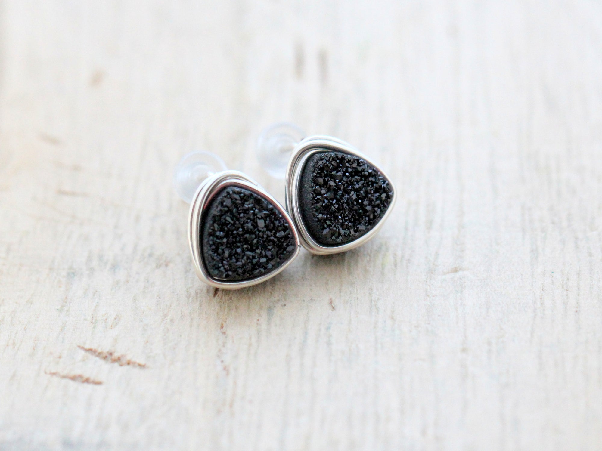 Petite Triangle Druzy Studs - Eclipse