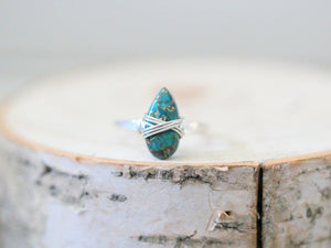 Copper Turquoise Teardrop Ring