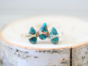 Copper Turquoise Teardrop Ring